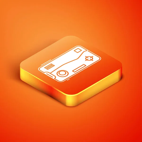 Smartphone isométrico e jogando no ícone do jogo isolado no fundo laranja. Conceito de jogo móvel. Ilustração vetorial — Vetor de Stock