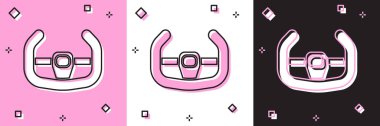Sport direksiyon simgesini pembe beyaz ve siyah arkaplanda izole et. Araba tekeri ikonu. Vektör İllüstrasyonu