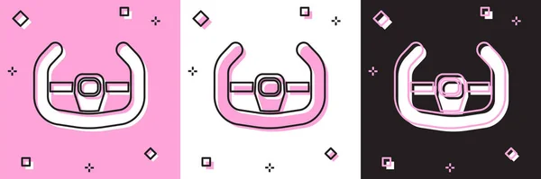 Set Sport icône de volant isolé sur fond rose et blanc, noir. Icône roue de voiture. Illustration vectorielle — Image vectorielle