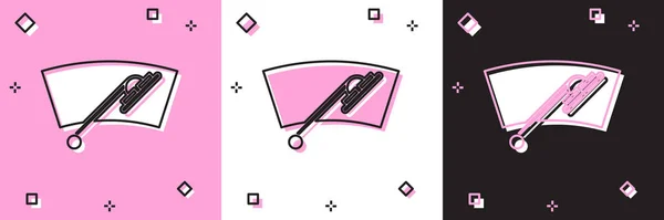 Definir ícone limpador de pára-brisas isolado em rosa e branco, fundo preto. Ilustração vetorial — Vetor de Stock