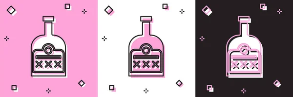 Set Alcoholdrank Rum fles pictogram geïsoleerd op roze en witte, zwarte achtergrond. Vector Illustratie — Stockvector