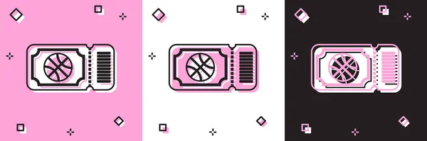 Set Basketball-Spiel Ticket-Symbol isoliert auf rosa und weißen, schwarzen Hintergrund. Vektorillustration — Stockvektor