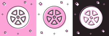 Araba tekeri simgesini pembe beyaz ve siyah arkaplanda izole et. Vektör İllüstrasyonu