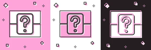 Set Mystery box ou boîte de butin aléatoire pour les jeux icône isolée sur fond rose et blanc, noir. Boîte à questions. Illustration vectorielle — Image vectorielle