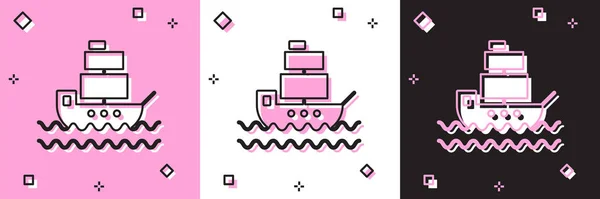Set Ship icon isolated on pink and white, black background. Vector Illustration — Stock Vector