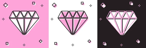 Definir ícone de diamante isolado em rosa e branco, fundo preto. Símbolo de jóias. Pedra preciosa. Ilustração vetorial — Vetor de Stock