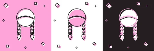 Set Vlecht pictogram geïsoleerd op roze en witte, zwarte achtergrond. Vector Illustratie — Stockvector