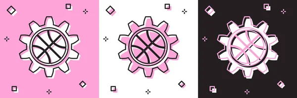 Set Planning stratégia koncepció ikon elszigetelt rózsaszín és fehér, fekete háttér. Kosárlabda kupa formáció és taktika. Vektorillusztráció — Stock Vector
