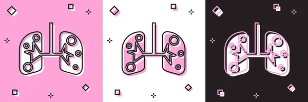 Set Lungs icono aislado en rosa y blanco, fondo negro. Ilustración vectorial — Vector de stock