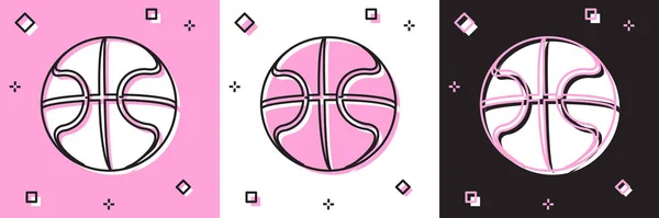 设置篮球图标孤立在粉红色和白色,黑色背景. 体育的象征。 病媒图解 — 图库矢量图片