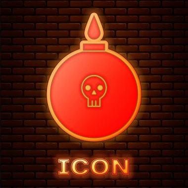 Parlak neon bomba tuğla duvar arka planda izole simgesi patlatmak için hazır. Vektör Illustration