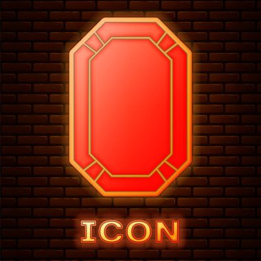 Parlayan neon poker masası simgesi tuğla duvar arkasında izole edilmiş. Vektör İllüstrasyonu