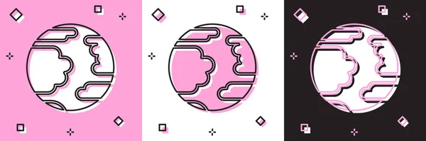 Conjunto Planet Mercury icono aislado en rosa y blanco, fondo negro. Ilustración vectorial — Vector de stock