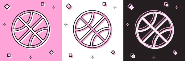 Definir ícone de bola de basquete isolado em rosa e branco, fundo preto. Símbolo desportivo. Ilustração vetorial — Vetor de Stock