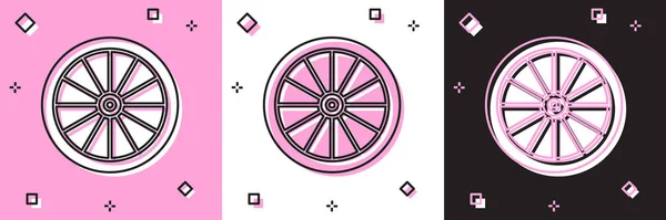 Set Auto wiel pictogram geïsoleerd op roze en witte, zwarte achtergrond. Vector Illustratie — Stockvector