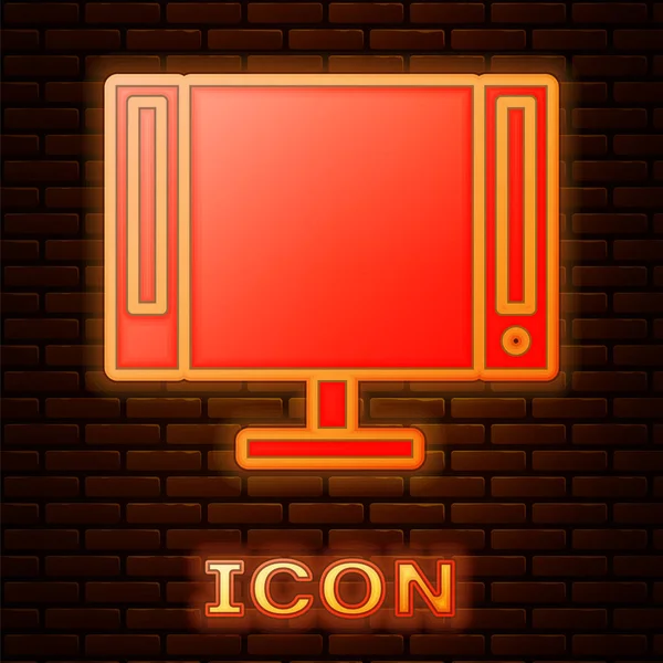 Icono brillante de neón Smart Tv aislado en el fondo de la pared de ladrillo. Señal de televisión. Ilustración vectorial — Vector de stock