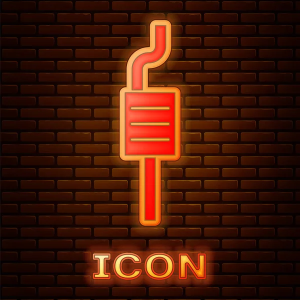 Icona incandescente neon Car silenziatore isolato su sfondo muro di mattoni. Tubo di scarico. Illustrazione vettoriale — Vettoriale Stock
