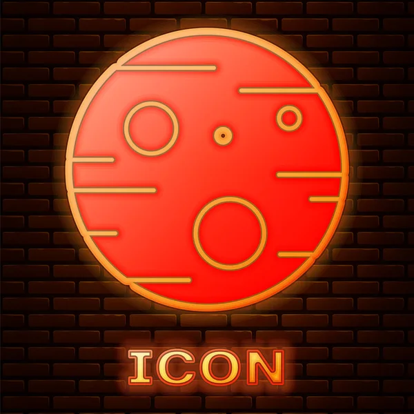 Glowing neon Planet Mars icon isolated on brick wall background. Vector Illustration — ストックベクタ