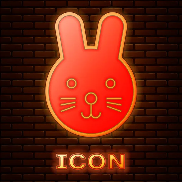 Glowing neon Rabbit zodiac sign icon isolated on brick wall background. Astrological horoscope collection. Vector Illustration — ストックベクタ