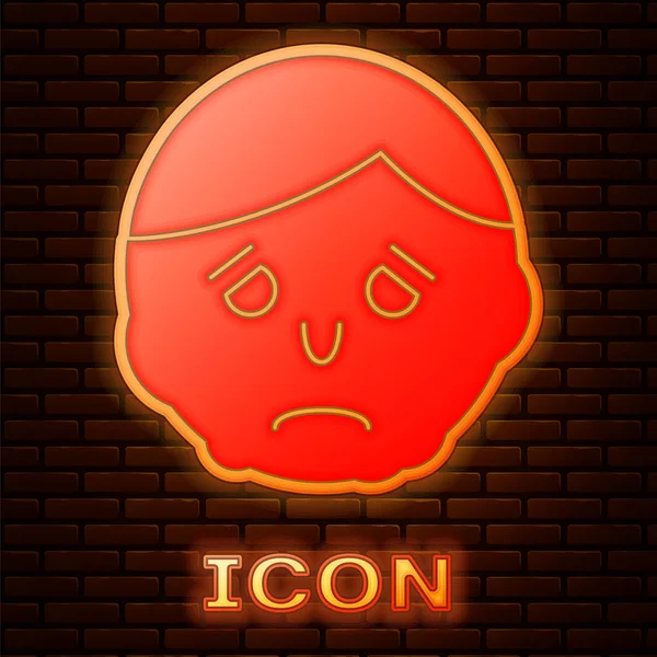 Świecący neon Zapalenie na ikonie twarzy izolowane na tle cegły ściany. Ilustracja wektora — Wektor stockowy