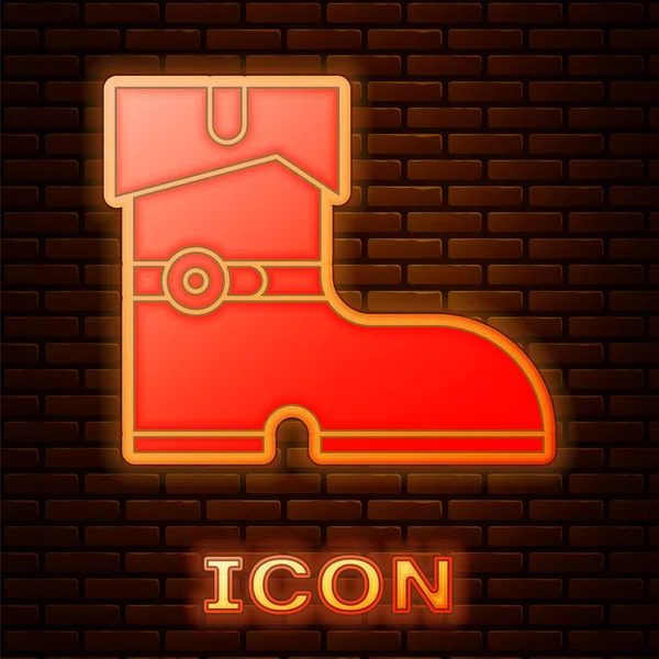 Glowing neon Leather pirate boots icon isolated on brick wall background. Vector Illustration — Stock Vector