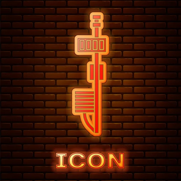 Icono del sensor independiente de neón brillante aislado en el fondo de la pared de ladrillo. Ilustración vectorial — Vector de stock