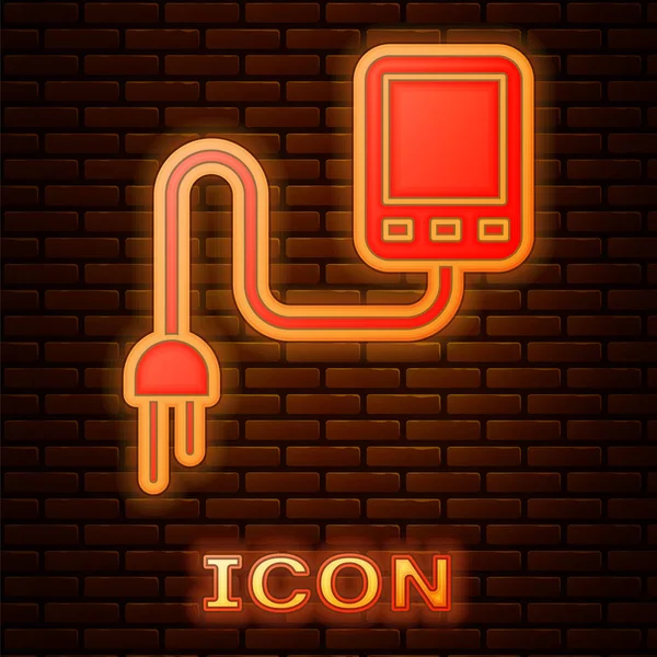 Icono del sensor de neón brillante aislado en el fondo de la pared de ladrillo. Ilustración vectorial — Vector de stock