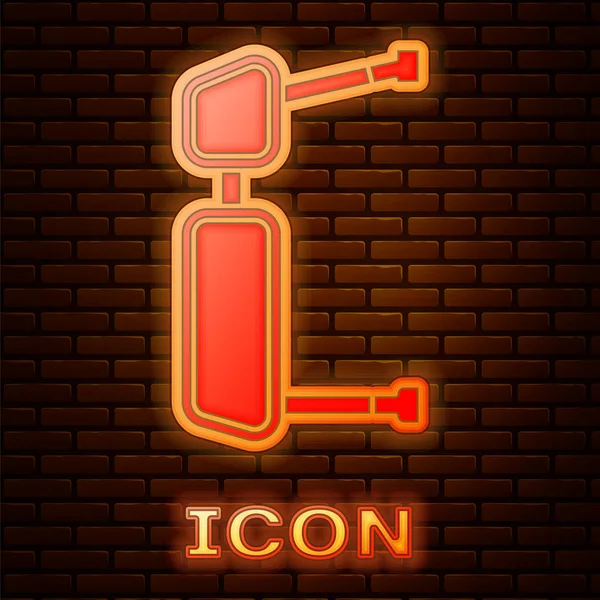 Świecące neon Truck boczne lustro ikona izolowane na tle cegły ściany. Ilustracja wektora — Wektor stockowy