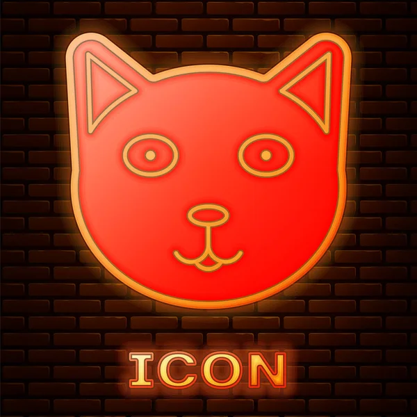 Icono brillante mascota de neón aislado en el fondo de la pared de ladrillo. Ilustración vectorial — Vector de stock