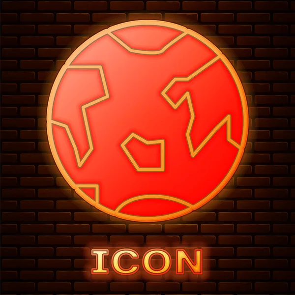 Glowing neon Planet Earth icon isolated on brick wall background. Vector Illustration — 스톡 벡터