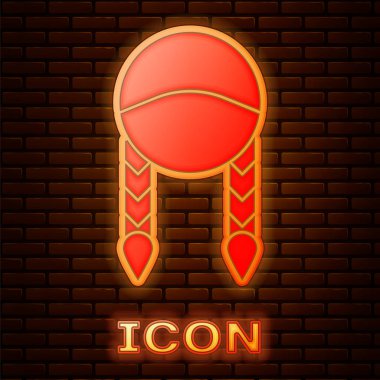 Parlayan neon rengi Braid simgesi tuğla duvar arka planında izole edilmiş. Vektör İllüstrasyonu