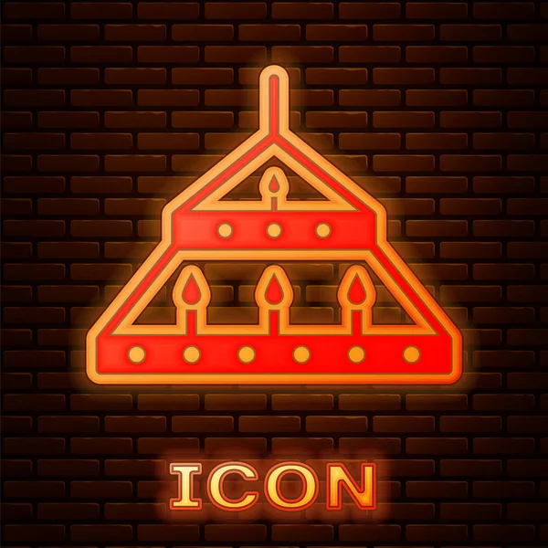 Glowing neon Massive steel chandelier with candles in medieval icon isolated on brick wall background. Vector Illustration — ストックベクタ