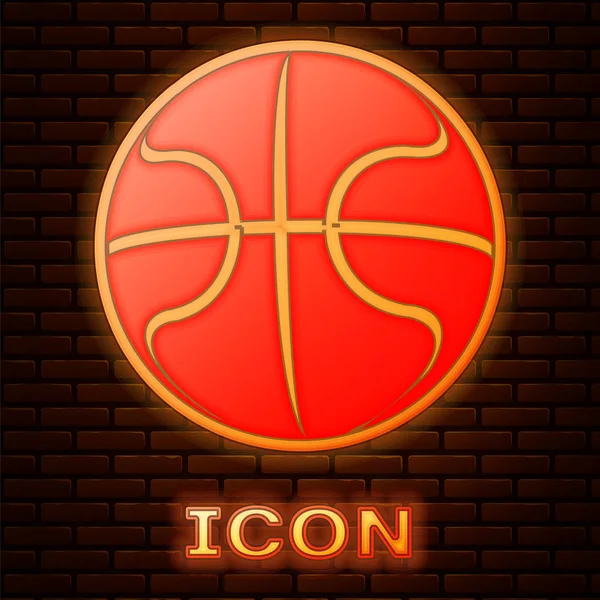 Icono de bola de baloncesto de neón brillante aislado en el fondo de la pared de ladrillo. Símbolo deportivo. Ilustración vectorial — Vector de stock