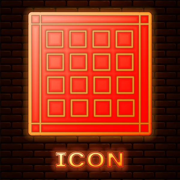 Glödande neon Checkered servett ikon isolerad på tegelvägg bakgrund. Vektor Illustration — Stock vektor