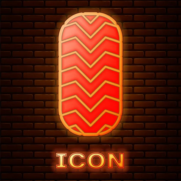 Icona luminosa al neon auto pneumatico isolato su sfondo muro di mattoni. Illustrazione vettoriale — Vettoriale Stock