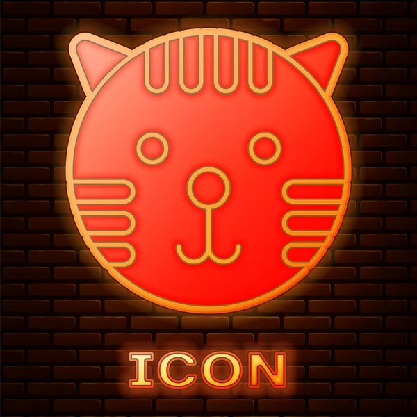 Świecący neon Tiger znak zodiaku ikona izolowane na tle cegły ściany. Astrologiczna kolekcja horoskopów. Ilustracja wektora — Wektor stockowy