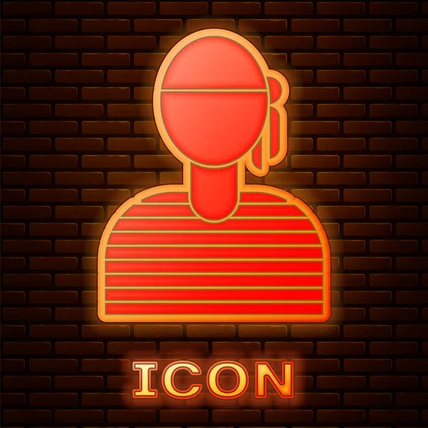 Leuchtende Neon-Matrosen-Kapitäns-Ikone isoliert auf Backsteinmauer Hintergrund. Vektorillustration — Stockvektor