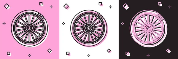 Definir ícone roda de carro isolado em rosa e branco, fundo preto. Ilustração vetorial — Vetor de Stock