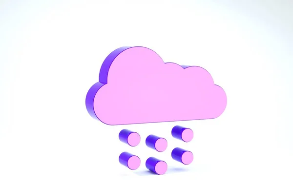 Nube púrpura con icono de nieve aislado sobre fondo blanco. Nube con copos de nieve. Icono de tiempo único. Signo de niebla. 3D ilustración 3D render — Foto de Stock