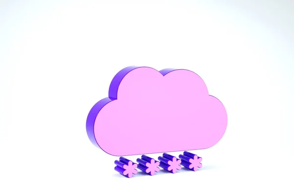 Nube púrpura con icono de nieve aislado sobre fondo blanco. Nube con copos de nieve. Icono de tiempo único. Signo de niebla. 3D ilustración 3D render —  Fotos de Stock