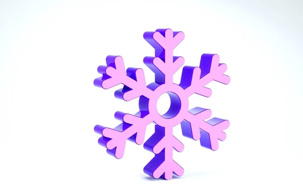 Purple Snowflake icoon geïsoleerd op witte achtergrond. 3d illustratie 3d renderen — Stockfoto