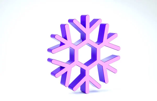 Icône de flocon de neige violet isolé sur fond blanc. Illustration 3D rendu 3D — Photo