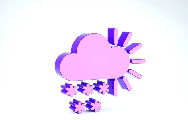 Purple Cloudy με εικονίδιο χιονιού απομονωμένο σε λευκό φόντο. Σύννεφο με νιφάδες χιονιού. Μονό καιρικό φαινόμενο. Χιονίζει. 3D απεικόνιση 3d καθιστούν — Φωτογραφία Αρχείου