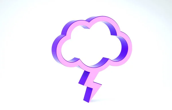 Purple Storm icon isolated on white background. Cloud and lightning sign. Weather icon of storm. 3d illustration 3D render — Stock Photo, Image