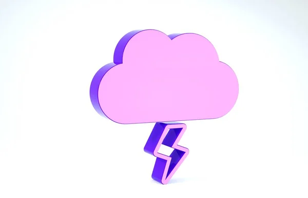 Icono de tormenta púrpura aislado sobre fondo blanco. Nube y relámpago. Icono del tiempo de tormenta. 3D ilustración 3D render —  Fotos de Stock