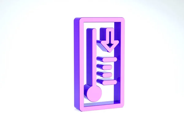 Фіолетовий метеорологічний термометр, що вимірює тепло і холодну ікону ізольовано на білому тлі. Термометр обладнання, що показує гарячу або холодну погоду. 3D ілюстрація 3D рендеринга — стокове фото