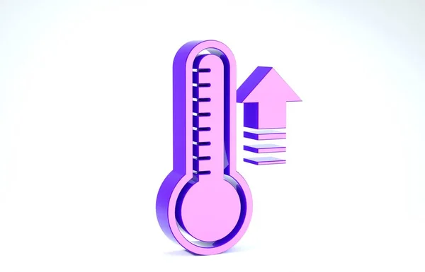 Das lila Meteorologie-Thermometer misst Hitze und Kälte isoliert auf weißem Hintergrund. Thermometerausrüstung, die heißes oder kaltes Wetter zeigt. 3D Illustration 3D Renderer — Stockfoto