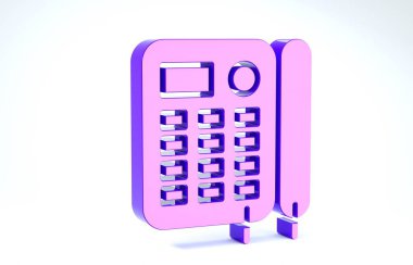 Mor Telefon simgesi beyaz arkaplanda izole edildi. Sabit telefon. 3d illüstrasyon 3d canlandırma