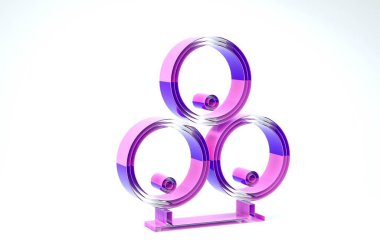 Mor tahta varil ikonu beyaz arka planda izole edilmiş. Alkol fıçısı, içki kabı, bira için tahta fıçı, viski, şarap. 3d illüstrasyon 3d canlandırma