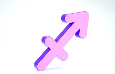 Mor yay burcu simgesi beyaz arka planda izole edilmiş. Astrolojik yıldız falı koleksiyonu. 3d illüstrasyon 3d canlandırma